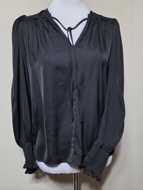 Philosophy Womens Black Long Sleeve V Neck Tie Peasant Dress Blouse XLarge